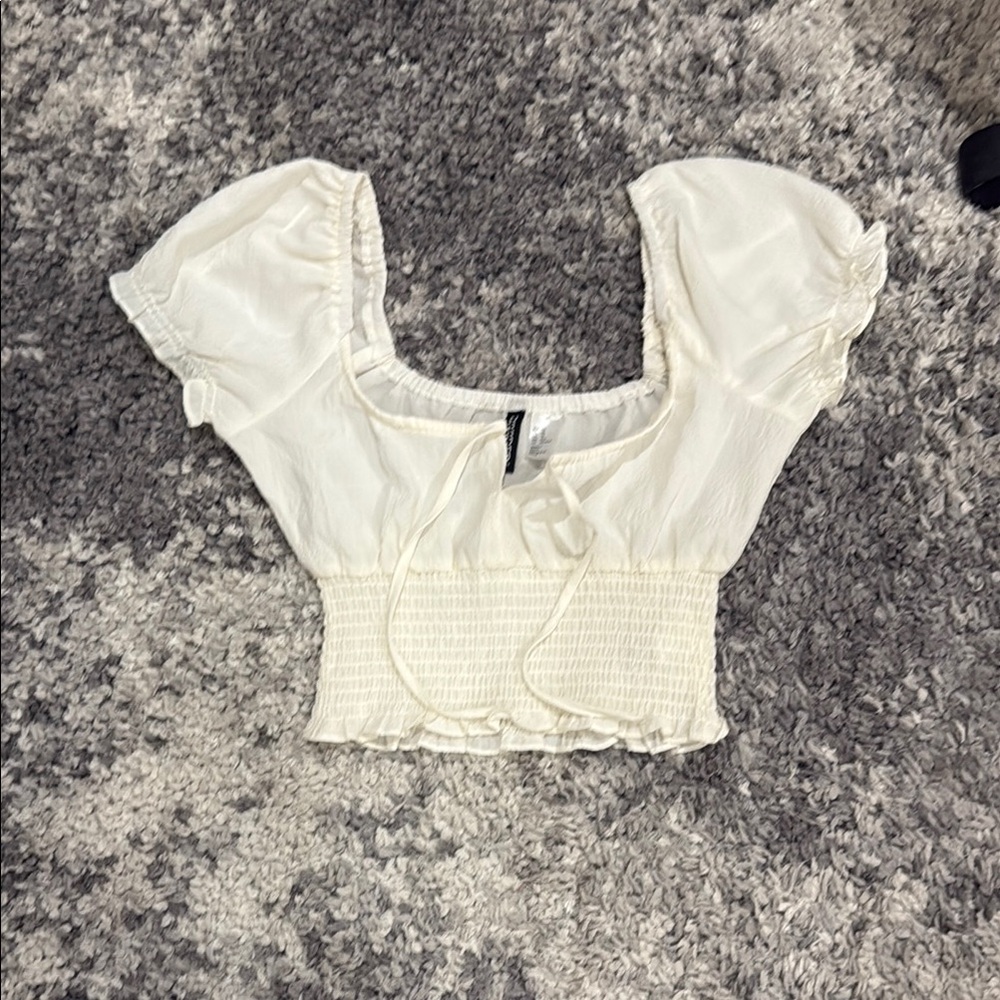 H&M Cream Puff Sleeve Smocked Blouse